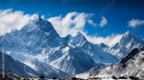 Panoramic view of snow covered mountains in Cordillera Blanca, Peru