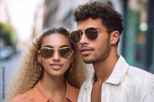 cropped shot of a young couple wearing fashionable eyewear outside