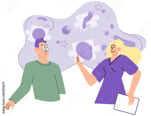 Mental therapy session with psychotherapist or psychologist. People during psychotherapy discuss mental practices. Individual session with patient. Growth mind and intelligence, self development