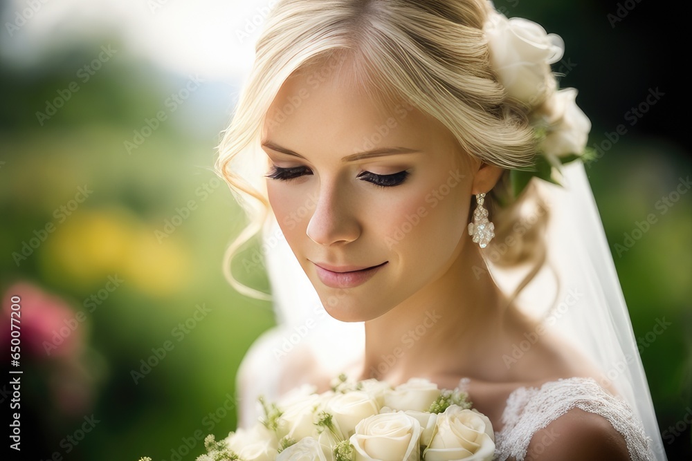 Naklejka premium bride with bouquet of flowers