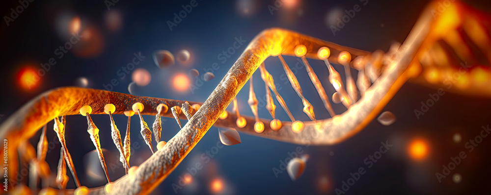 DNA double helix structure at detailed microscope view. Postproducted generative AI illustration. DNA double helix structure at detailed microscope view. Postproducted generative AI illustration.