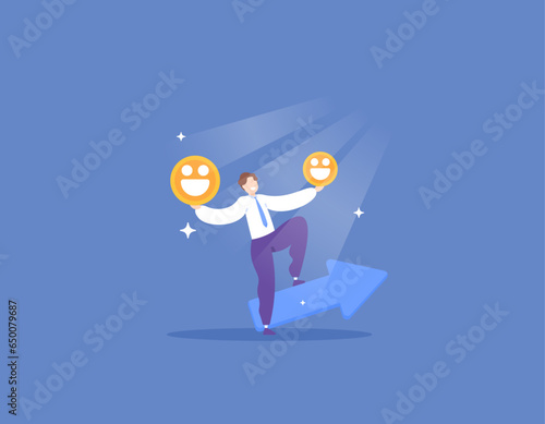 optimistic entrepreneur. excited male employees because they have been motivated. develop an optimistic attitude. develop self-esteem. inspired and happy. illustration concept design. vector elements