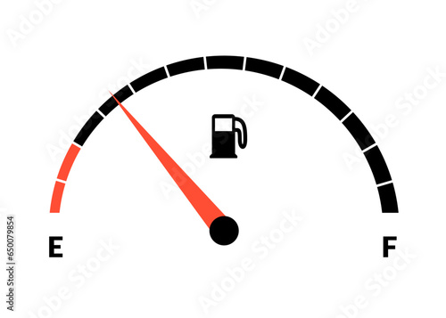 Fuel indicator meter or fuel gauge for petrol, gasoline, diesel level count. Control gas tank fullness. Fuel gauge scales icon. Car dial petrol gasoline dashboard. Vector illustration