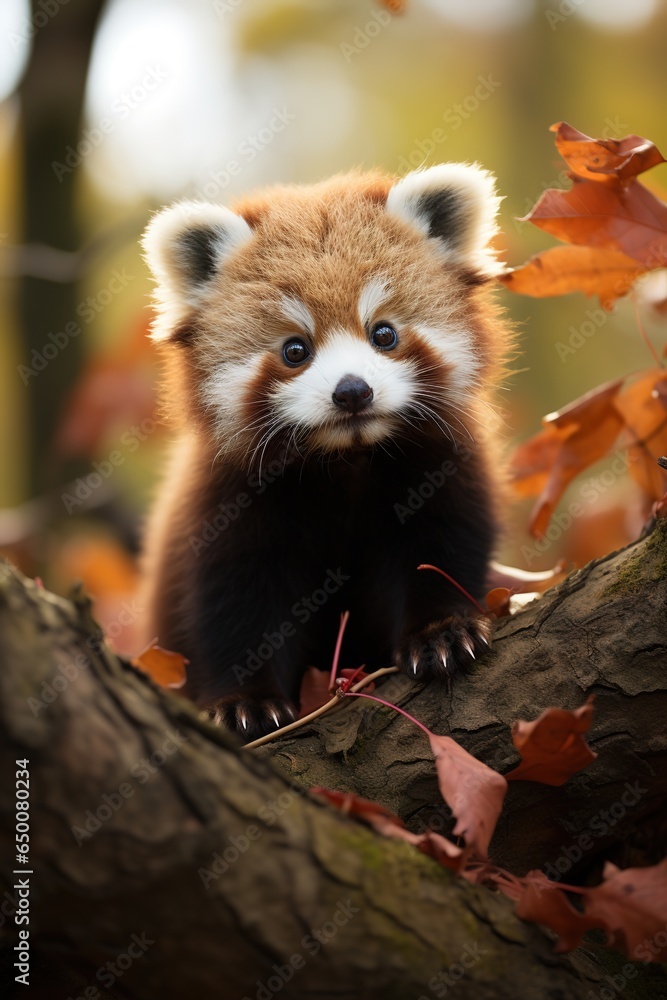 Red panda (Ailurus fulgens) sitting on a branch in the forest Red panda (Ailurus fulgens) sitting on a branch in the forest