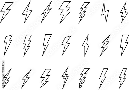 Lightning line icons. Thunderbolts icons isolated. Vector illustration.