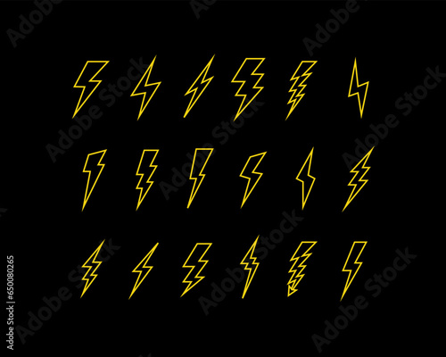 Lightning line icons. Thunderbolts icons isolated. Vector illustration.