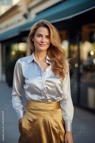 Portrait of a business woman in satin blouse and skirt
