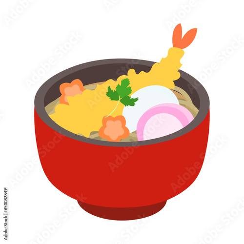 年越しそば。フラットなベクターイラスト。
Year-crossing noodles. Flat designed vector illustration.