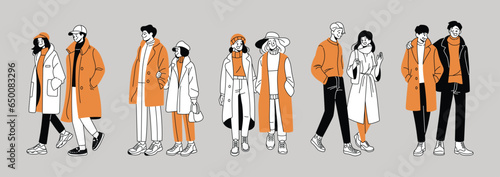 Couple Lover in Autumn Fashion in Minimal Style Vector Illustration Set