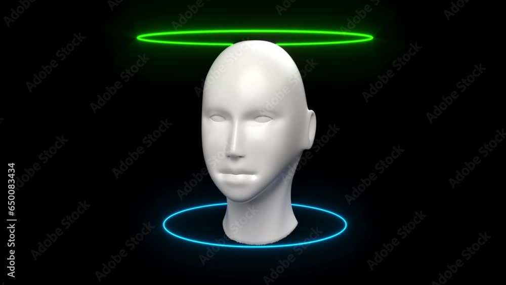 Marble mannequin head surrounded by a green and blue light circle intro able to loop seamless 4k Marble mannequin head surrounded by a green and blue light circle intro able to loop seamless 4k