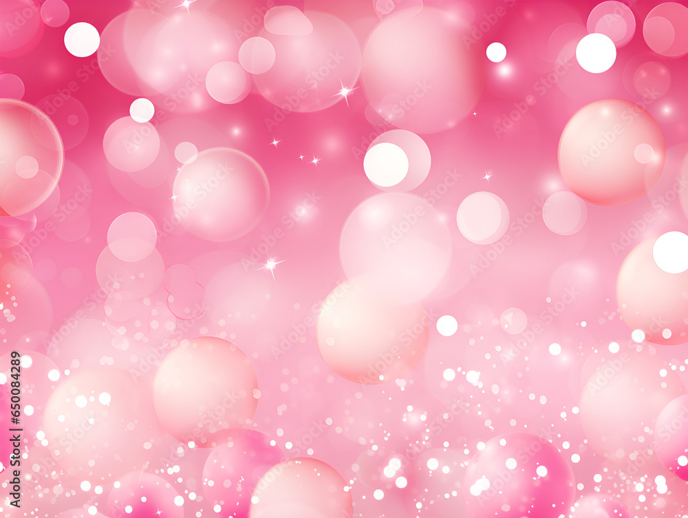 Pastel pink Christmas background with blurred bubbles, space for text