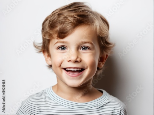 Portrait of young excited shocked crazy smiling boy child kid on studio background