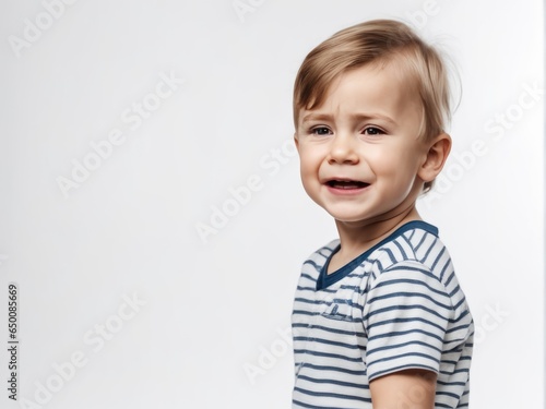 Portrait of young sad offended cries boy child kid on studio background photo