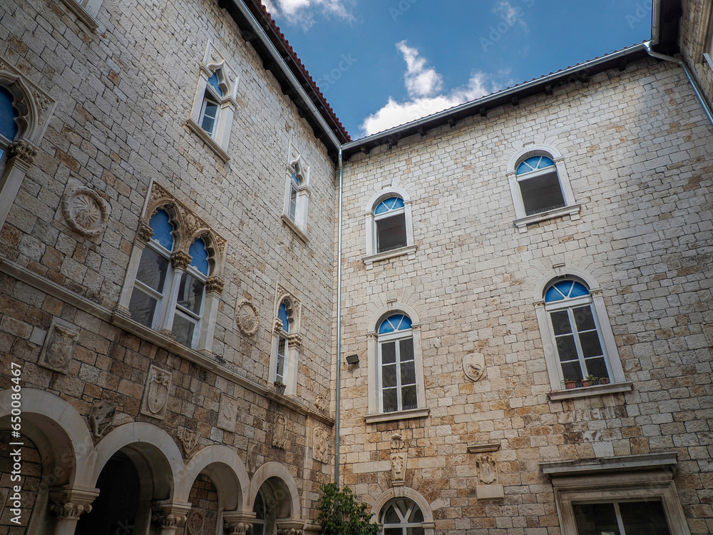 Loggia of Trogir medieval town in Dalmatia Croatia UNESCO World Heritage Site Old city and building detail