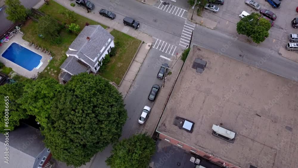 Aerial Tilt Up Shot Of A Residential Buildings In City, Drone Flying Over Street - Boston, Massachusetts Aerial Tilt Up Shot Of A Residential Buildings In City, Drone Flying Over Street - Boston, Massachusetts