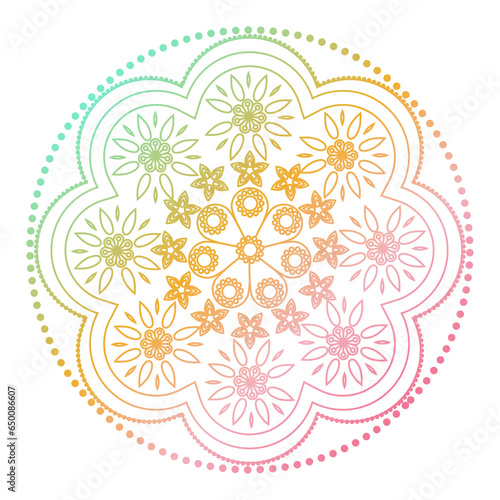 Soft gradient mandala ornament outline pattern. Indian geometric art graphic. Isolated coloring book.
