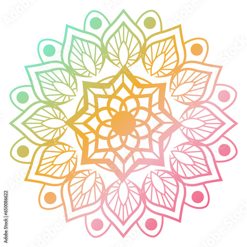Soft gradient mandala ornament outline pattern. Indian geometric art graphic. Isolated coloring book.