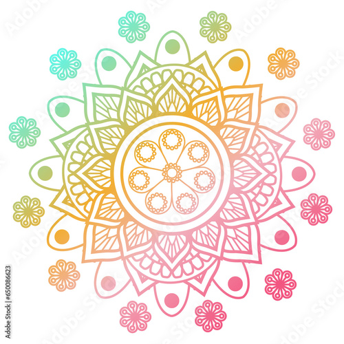 Soft gradient mandala ornament outline pattern. Indian geometric art graphic. Isolated coloring book.