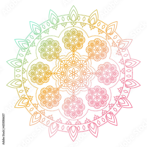 Soft gradient mandala ornament outline pattern. Indian geometric art graphic. Isolated coloring book.