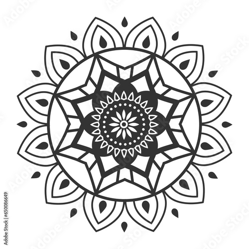 Mandala ornament outline pattern. Indian geometric art graphic. Isolated coloring book.