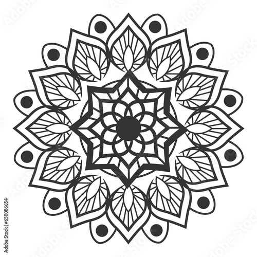 Mandala ornament outline pattern. Indian geometric art graphic. Isolated coloring book.