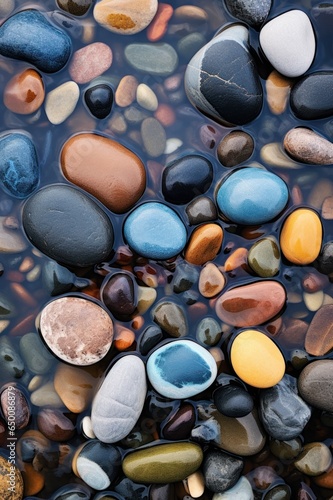 Top view shot of summer beach full of pebbles