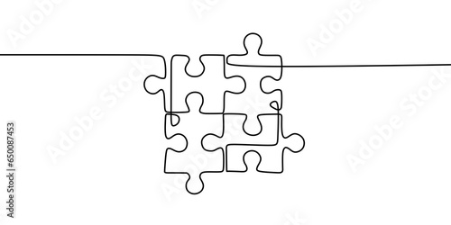 One line drawing Puzzle vector. Puzzle single line vector linear icon. PNG illustration. Problem solving and solution business metaphor. One line drawing of puzzle piece for idea, business.