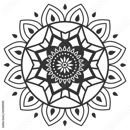 Mandala ornament outline pattern. Indian geometric art graphic. Isolated coloring book.