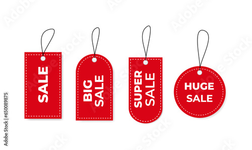 Sale tags set. Vector illustration. Red price labels isolated on white