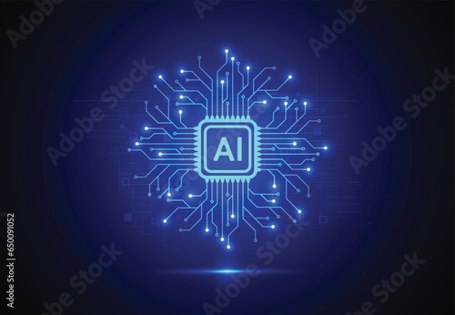 Photography Artificial intelligence chipset on circuit board in futuristic concept technology artwork for web, banner, card, cover