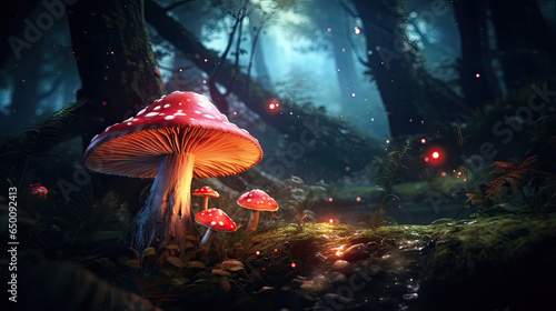 Animated mushroom, glowing amidst a digital forest. Whimsical and captivating. AI generative