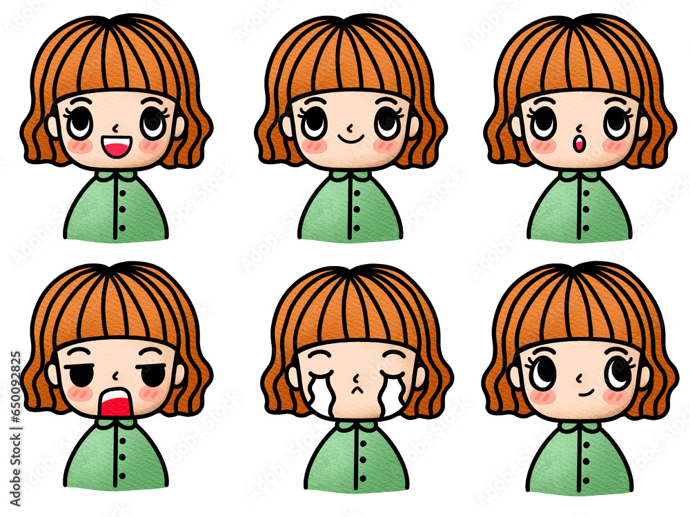 Young woman cartoon drawing emotions set
Young woman cartoon drawing emotions set