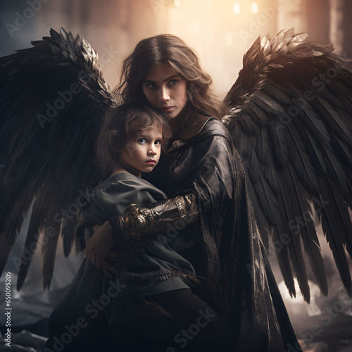 Black Angel trying to save a kid in the middle of a war