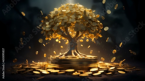 A money tree made of golden coins
