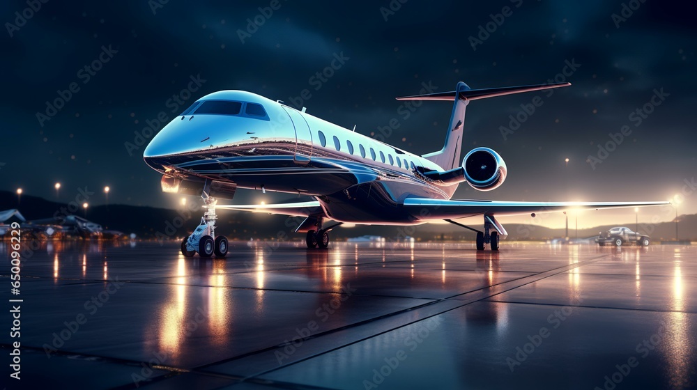 Fototapeta premium A business jet airplane parked outside 
