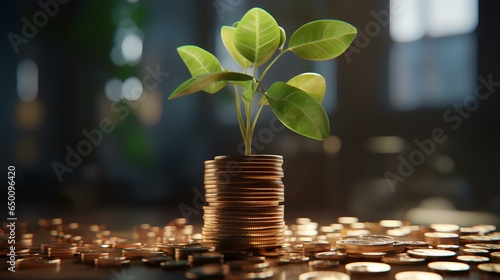 Coins and money growing plant for finance