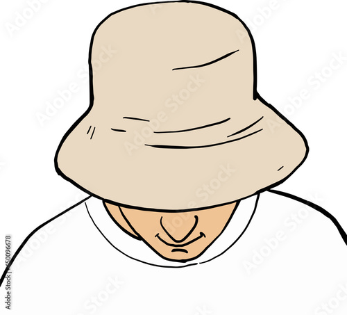 Smiling young man likes to wear a bucket hat.