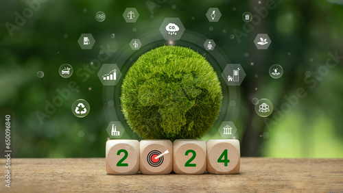 Obraz na plátně New year 2024, Green business, enviromental sustainability target