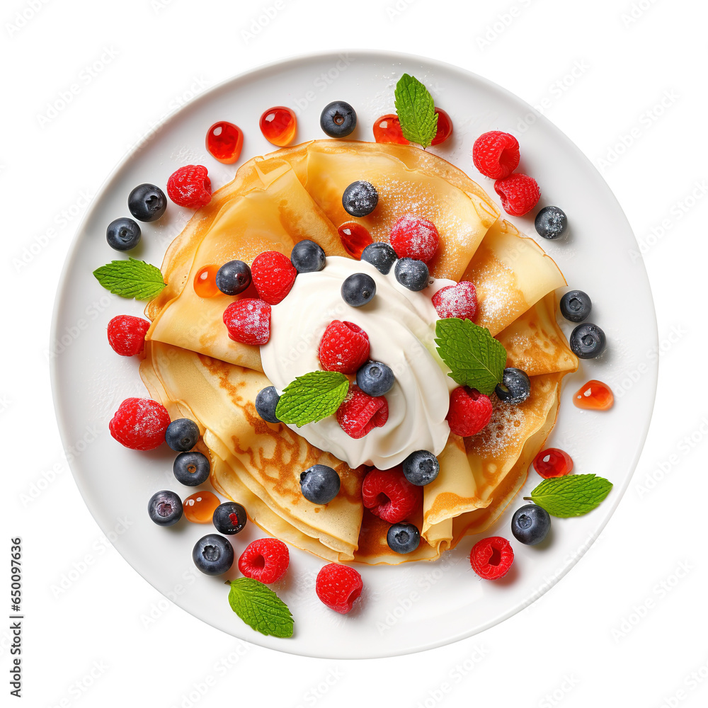 Plate of delicious Crepes with Berries isolated on transparent background Remove png, Clipping Path Plate of delicious Crepes with Berries isolated on transparent background Remove png, Clipping Path