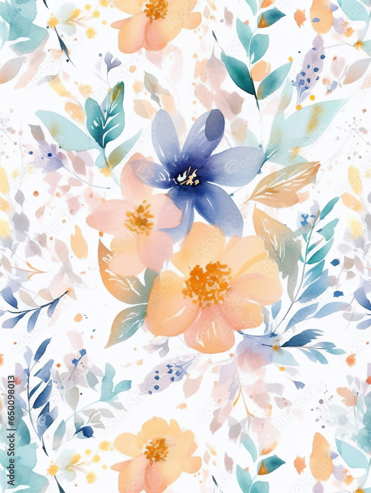 Watercolor style soft pastel flowers with splash effect on white background. Created with Generative AI technology Watercolor style soft pastel flowers with splash effect on white background. Created with Generative AI technology