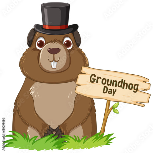 Adorable Groundhog Cartoon Celebrating Groundhog Day