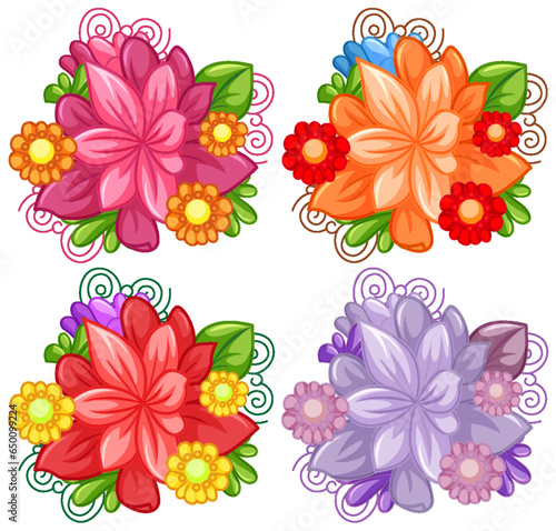 Colourful flower cartoon for summer decoration set