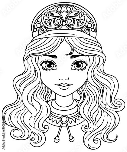 Beautiful girl cartoon doodle outline for colouring book