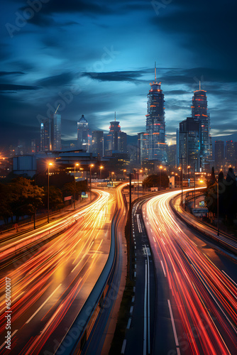 the light trails on the modern building background