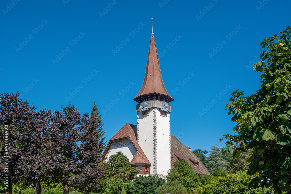 Reformed church in Spiez built in 1907, Bernese Oberland in the canton of Bern Switzerland.