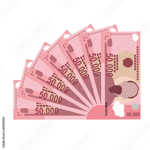 Vietnam Dong Vector Illustration. Vietnamese money set bundle banknotes. Paper money 50000 VND. Flat style. Isolated on white background. Simple minimal design.