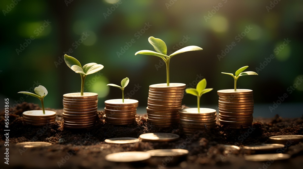 Money growth concept plant on coin stacks Money growth concept plant on coin stacks