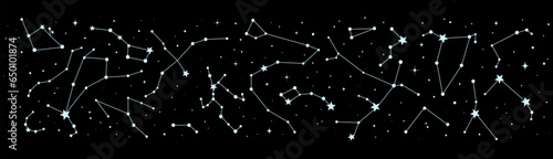 Stars constellation border or night sky map, mystic astrology, astronomy and esoteric vector background. Stars constellation in space galaxy, zodiac signs in sky for tarot or astrological horoscope