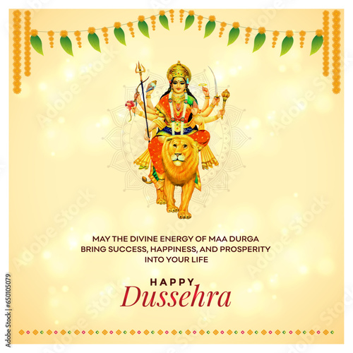 Happy Dussehra, Dasara Wishes Greetings Yellow Floral Background Vector Template  photo