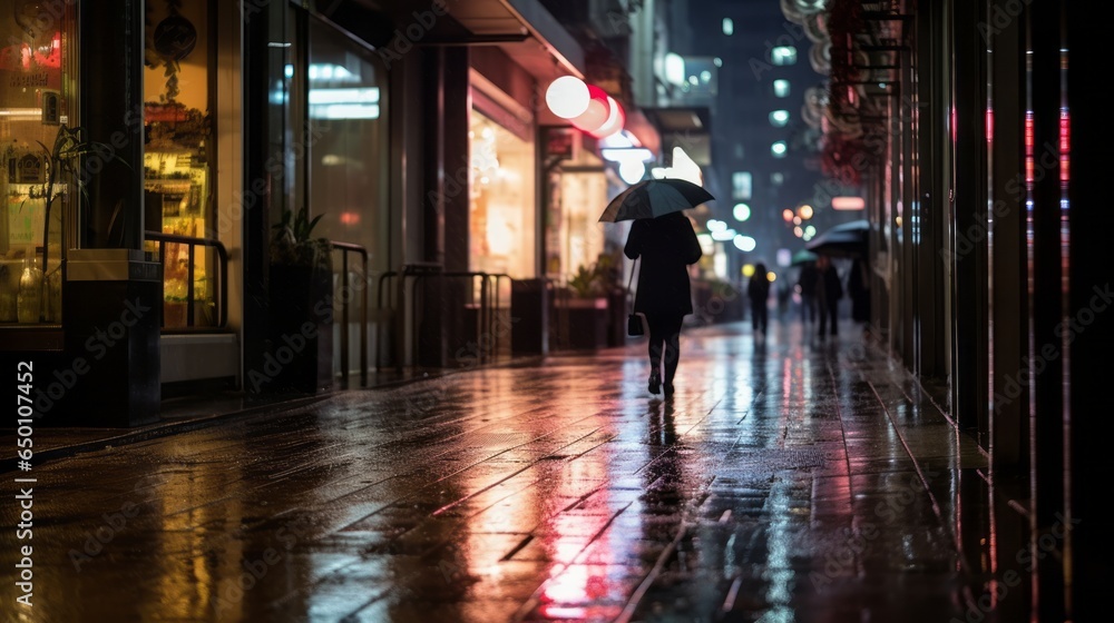 Nighttime Drizzle: Close-Up Illustration of a City Road on a Rainy Evening